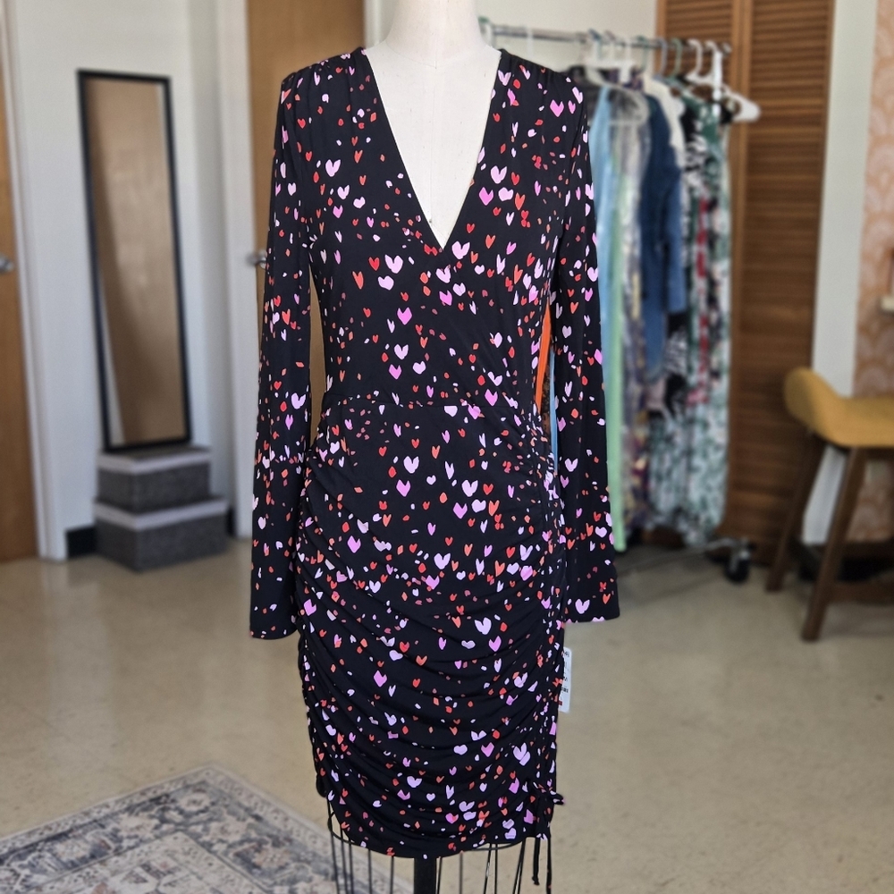 Bar III Heart Print Long Sleeve Fitted Dress